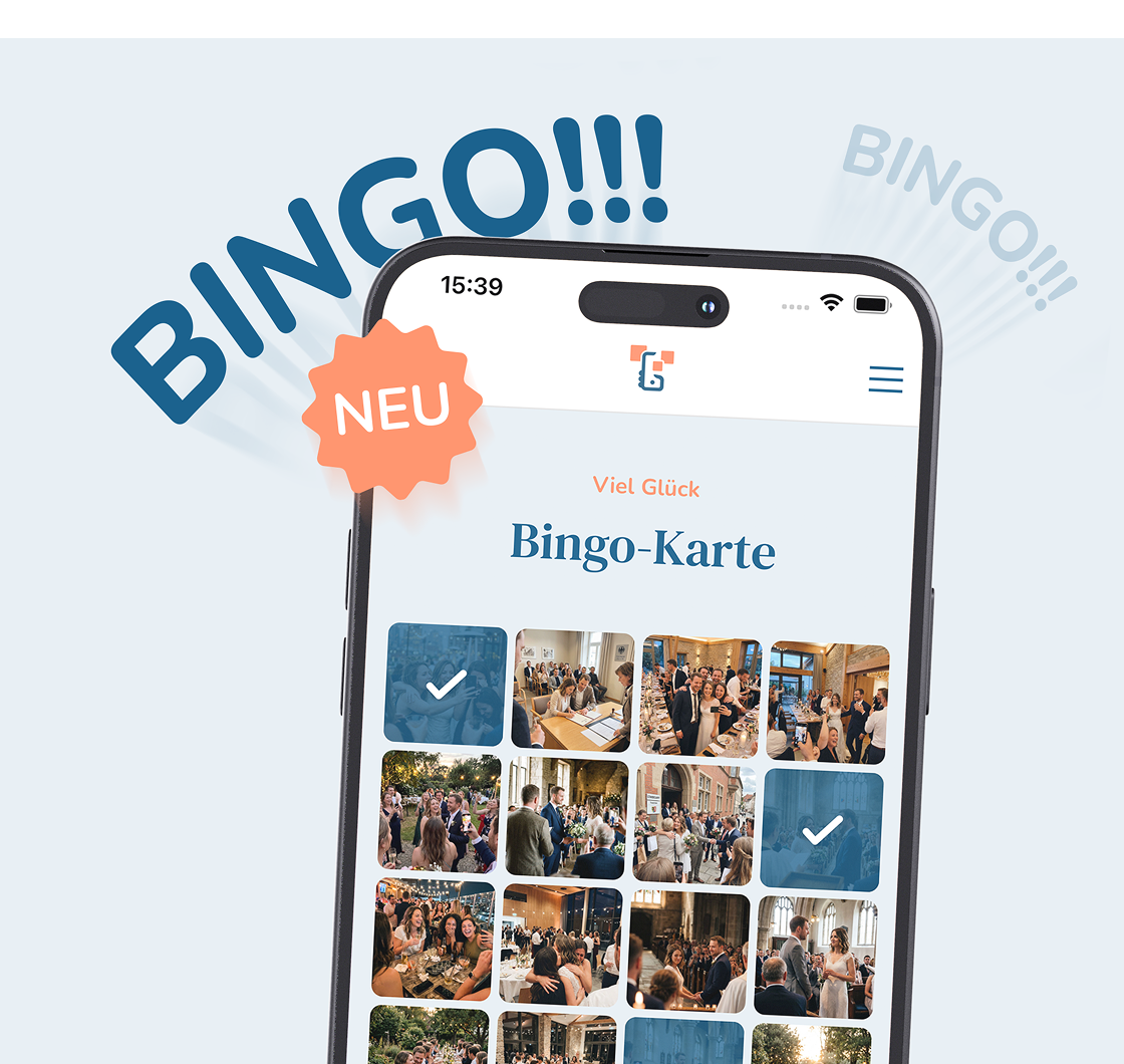 bingo Foto-Bingo-Karte auf dem Smartphone eines Gastes der Weihnachtsfeier